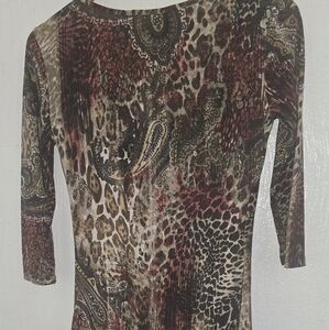 Mlle Gabrielle Brown and Black Fitted 3/4 Sleeve Blouse